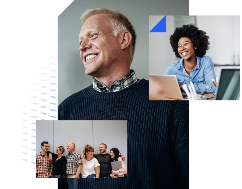 Smiling Schneider Geospatial employees collaborating and enjoying a positive work environment, reflecting the company's EPIIC culture and careers focused on core values.